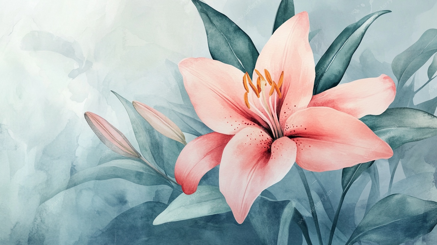 水彩风格粉色百合花图