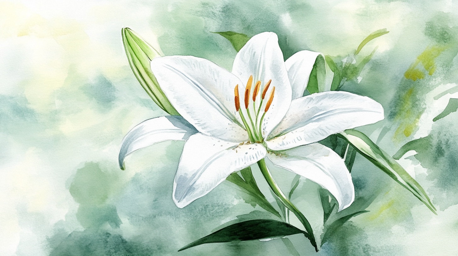 水彩白百合花卉图