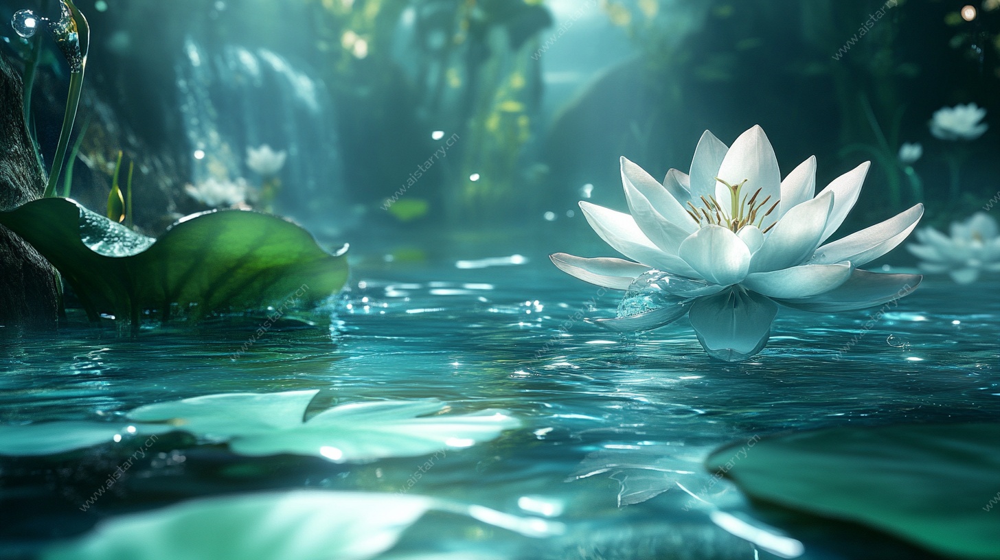 梦幻水中白莲花意境图
