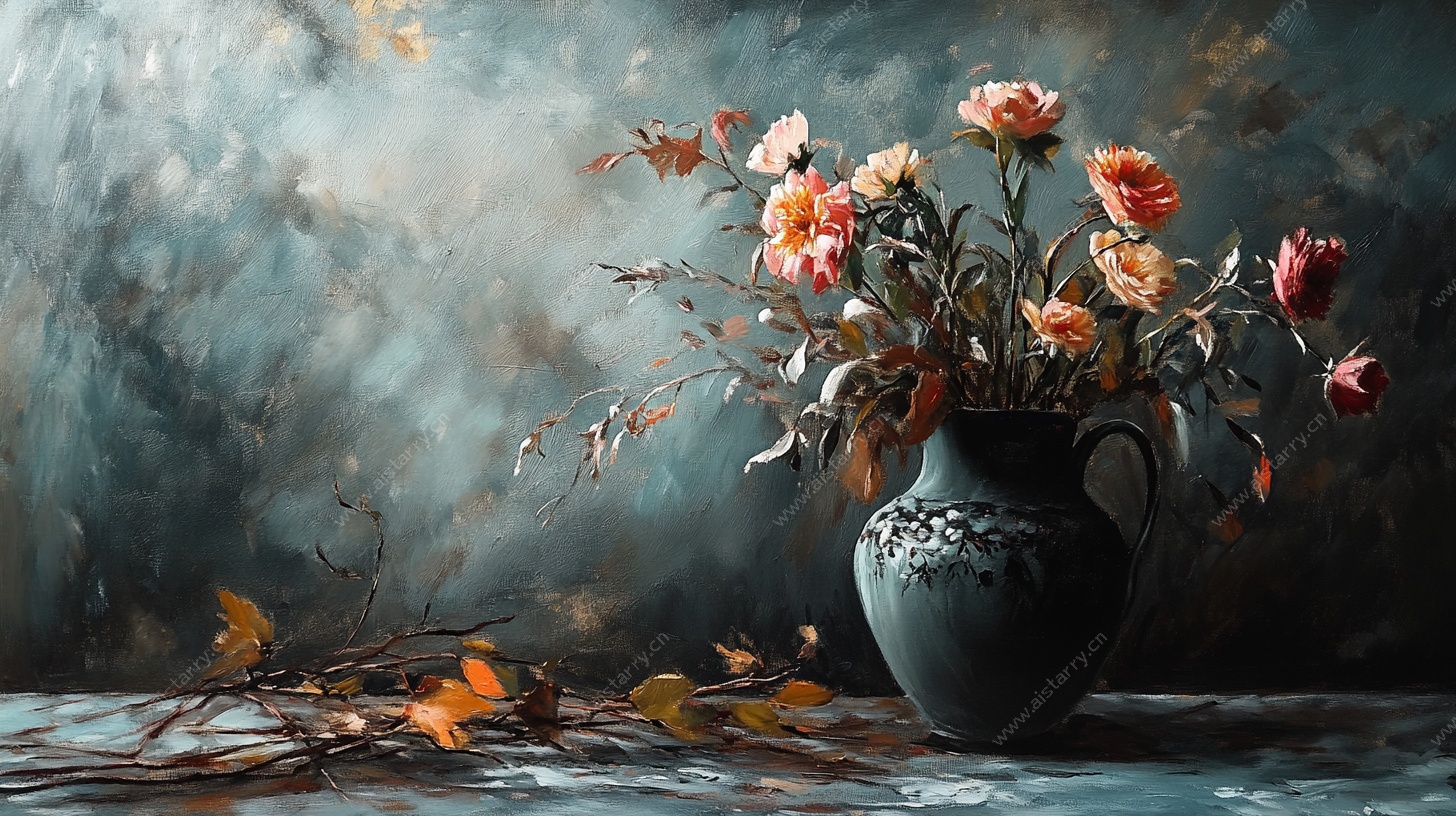 复古花瓶中的盛放花卉