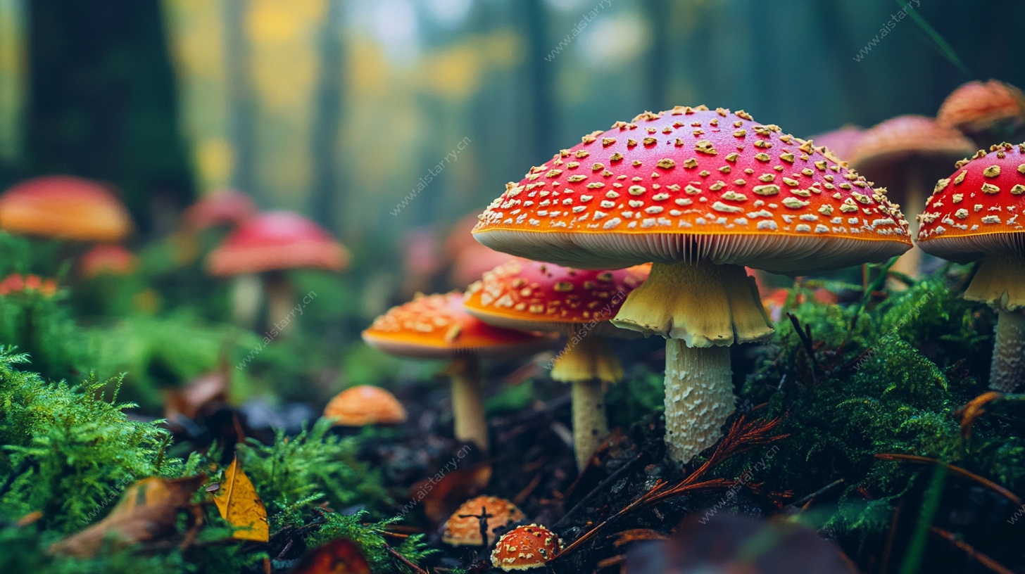 森林中的艳丽毒蘑菇
