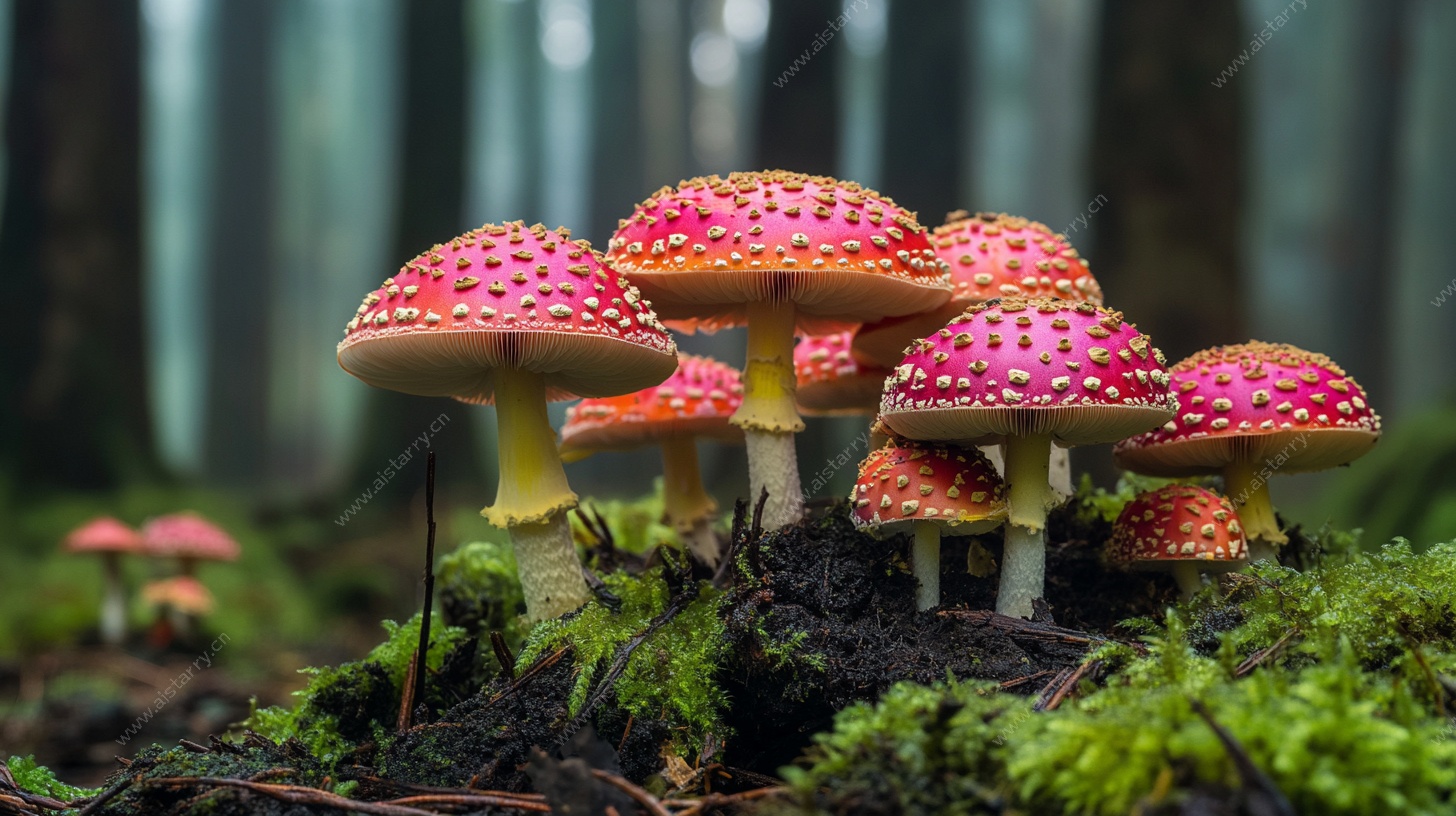 森林中的艳丽毒蘑菇