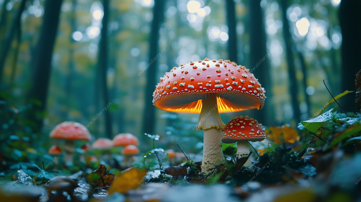 森林中的梦幻红蘑菇