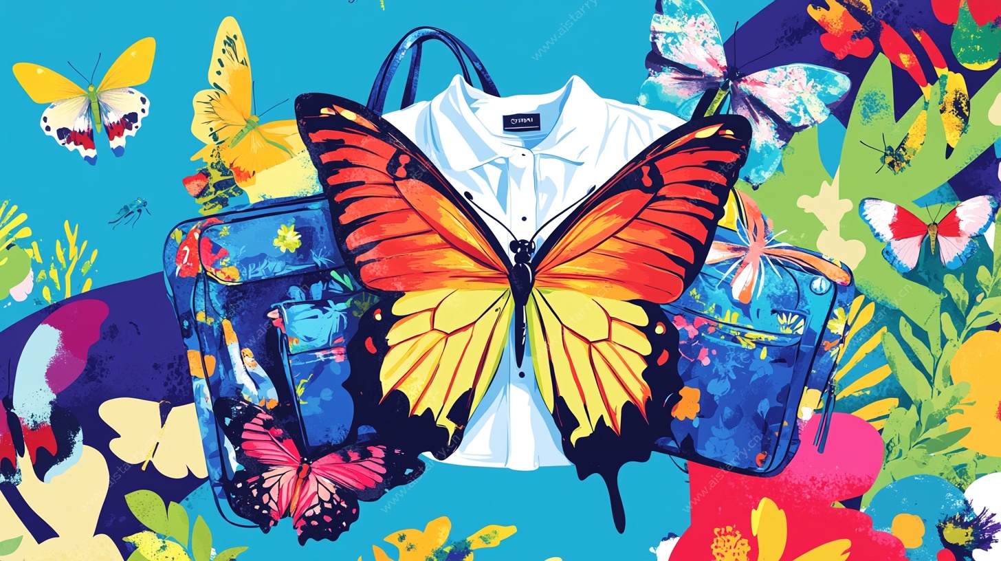 蝴蝶与服饰的多彩插画