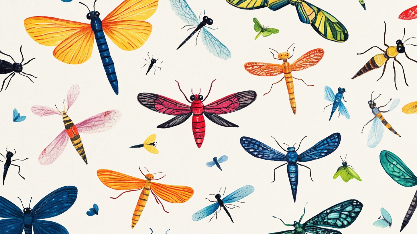 多彩蜻蜓插画图案集合