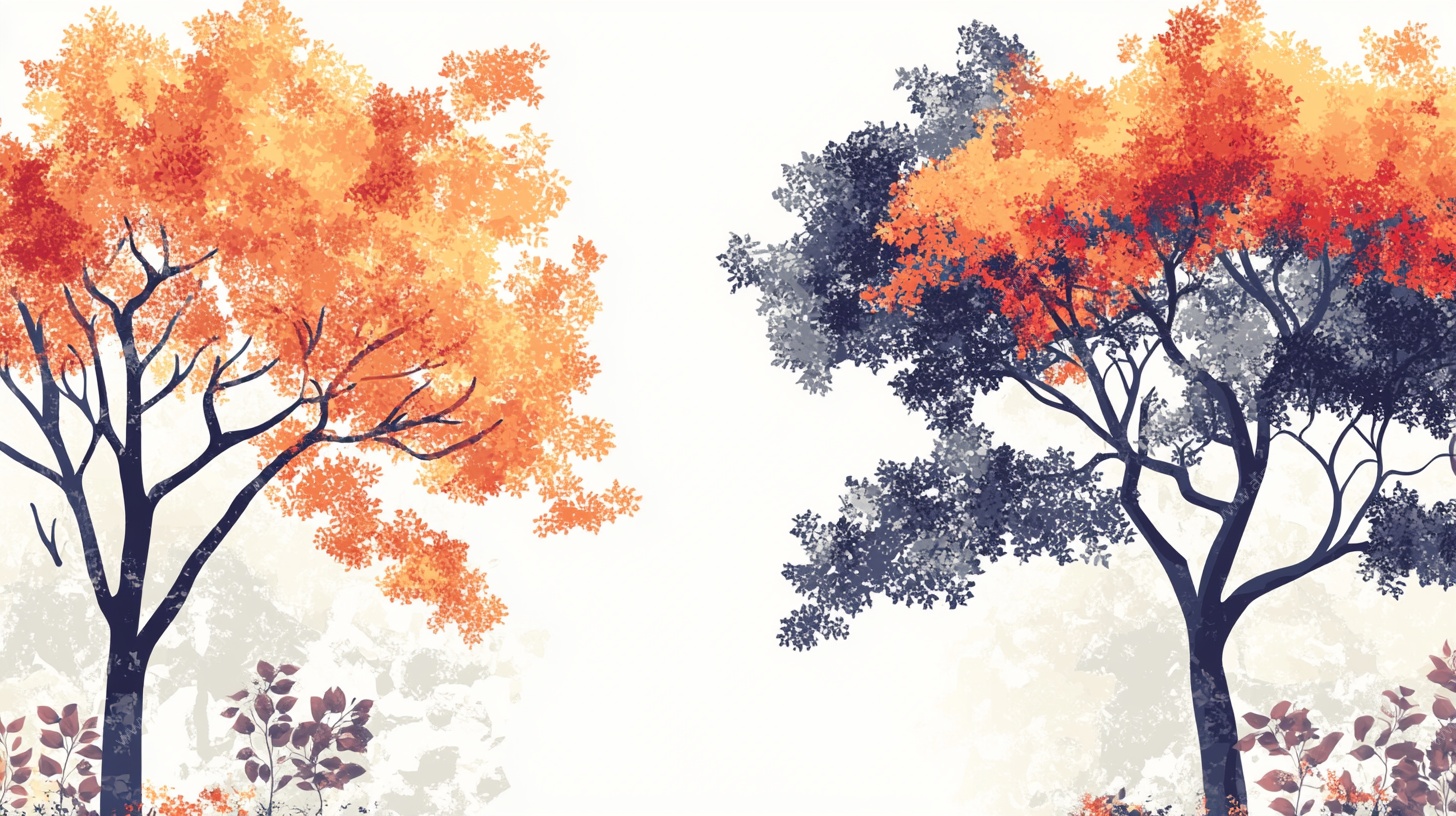 秋日双树水彩插画