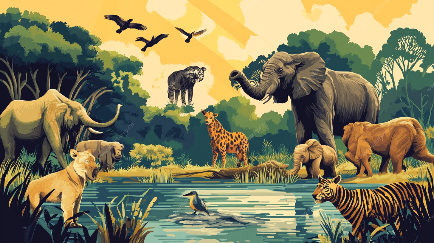 野生动物齐聚美丽自然