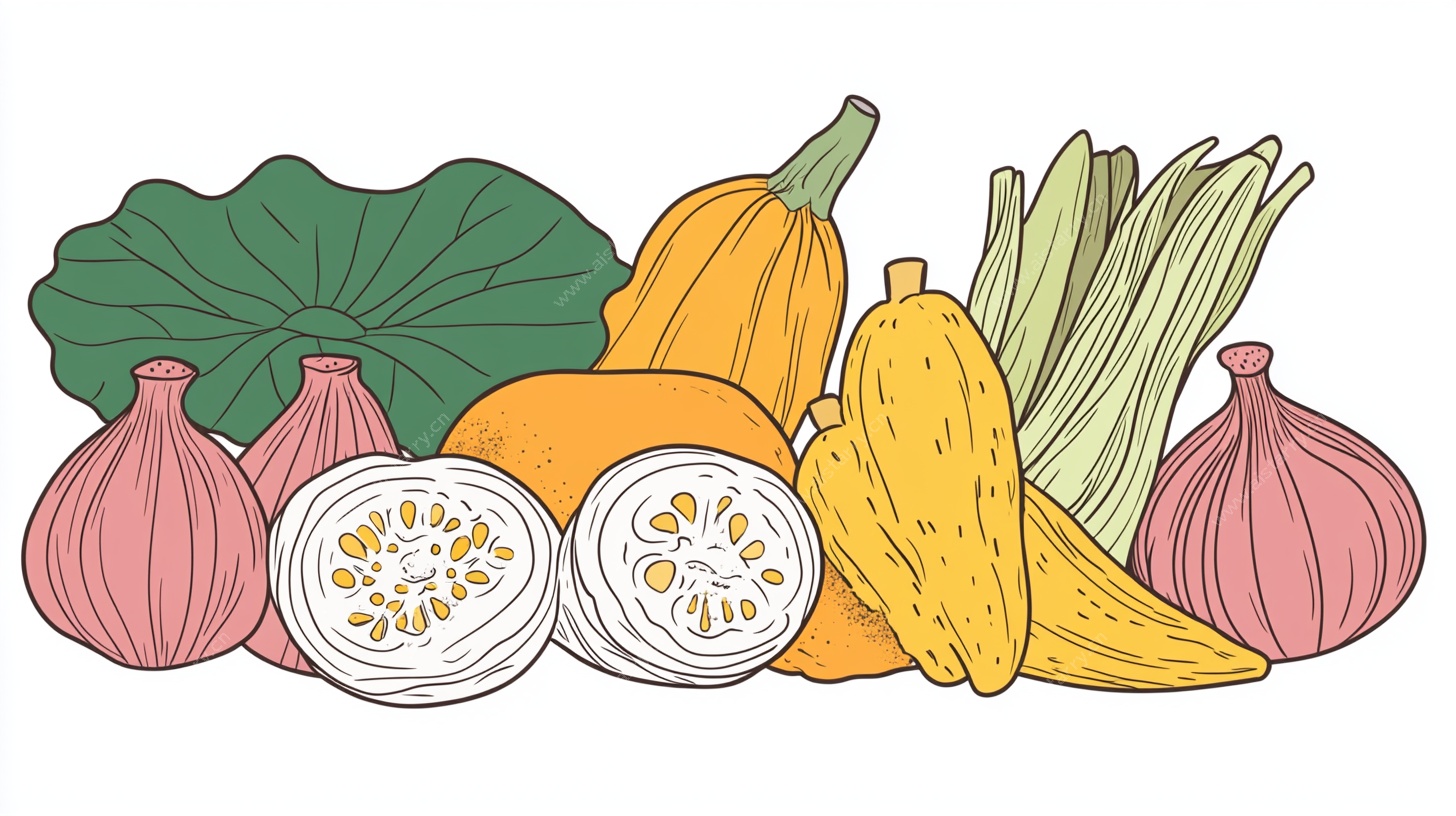 手绘多彩蔬菜组合插画