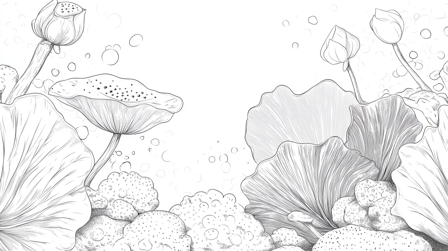 水墨风荷花线描插画