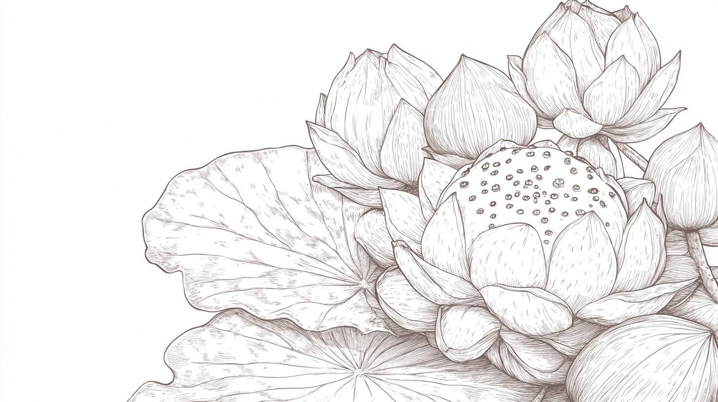线描荷花图