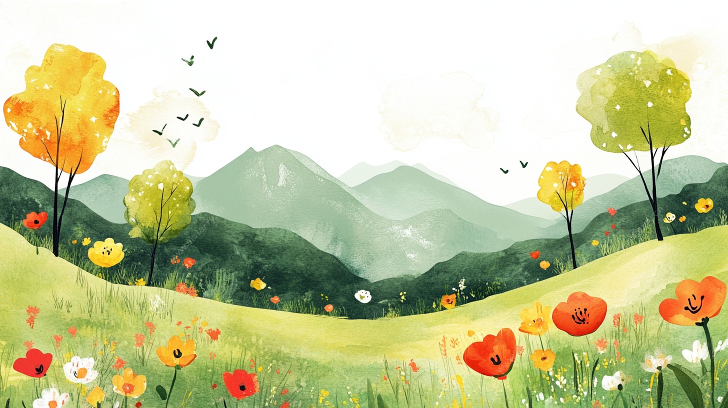 春日山野风景插画