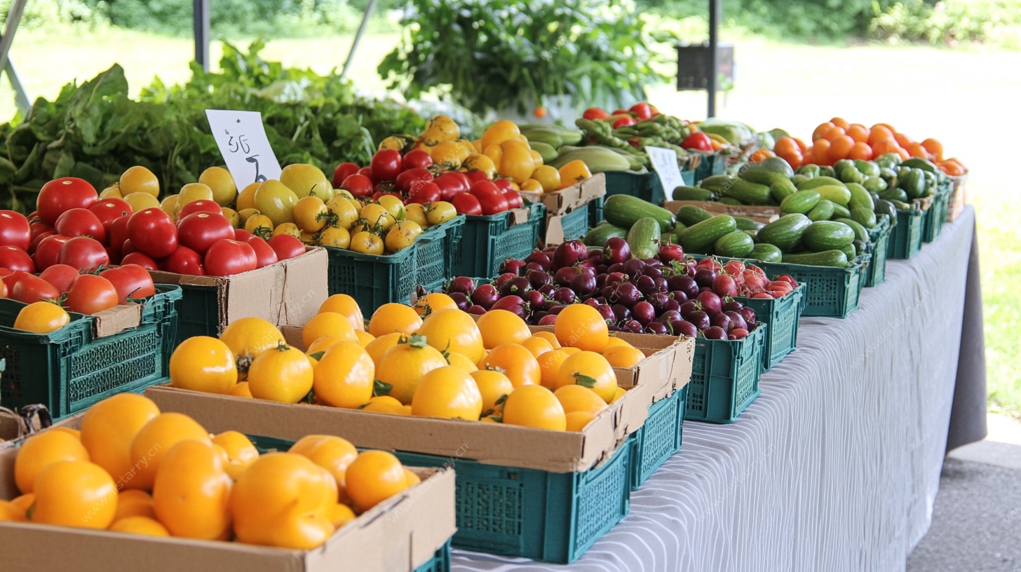 新鲜多彩果蔬摆满摊位
