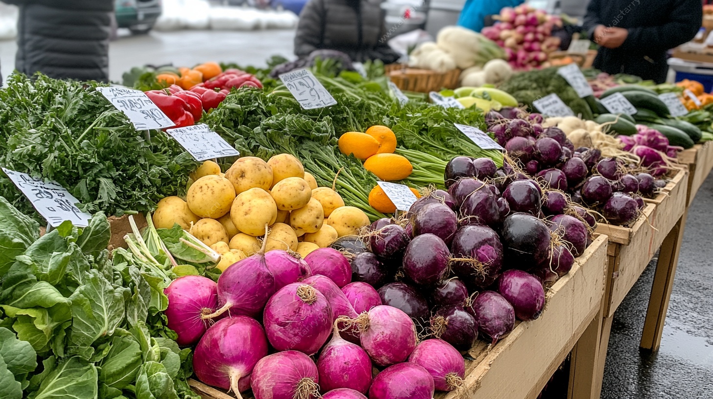 农贸市场的多彩蔬菜摊