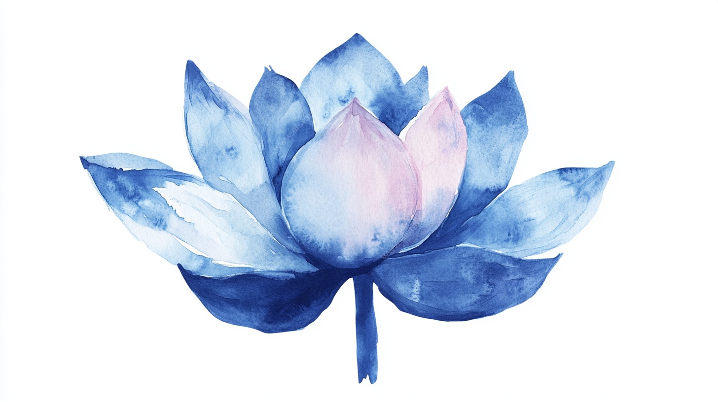 蓝色水彩莲花插画