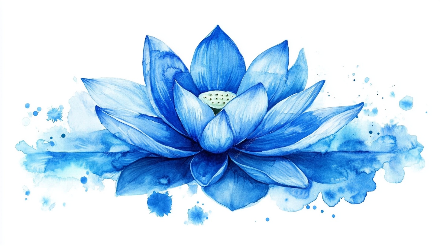 蓝色水彩风手绘莲花图