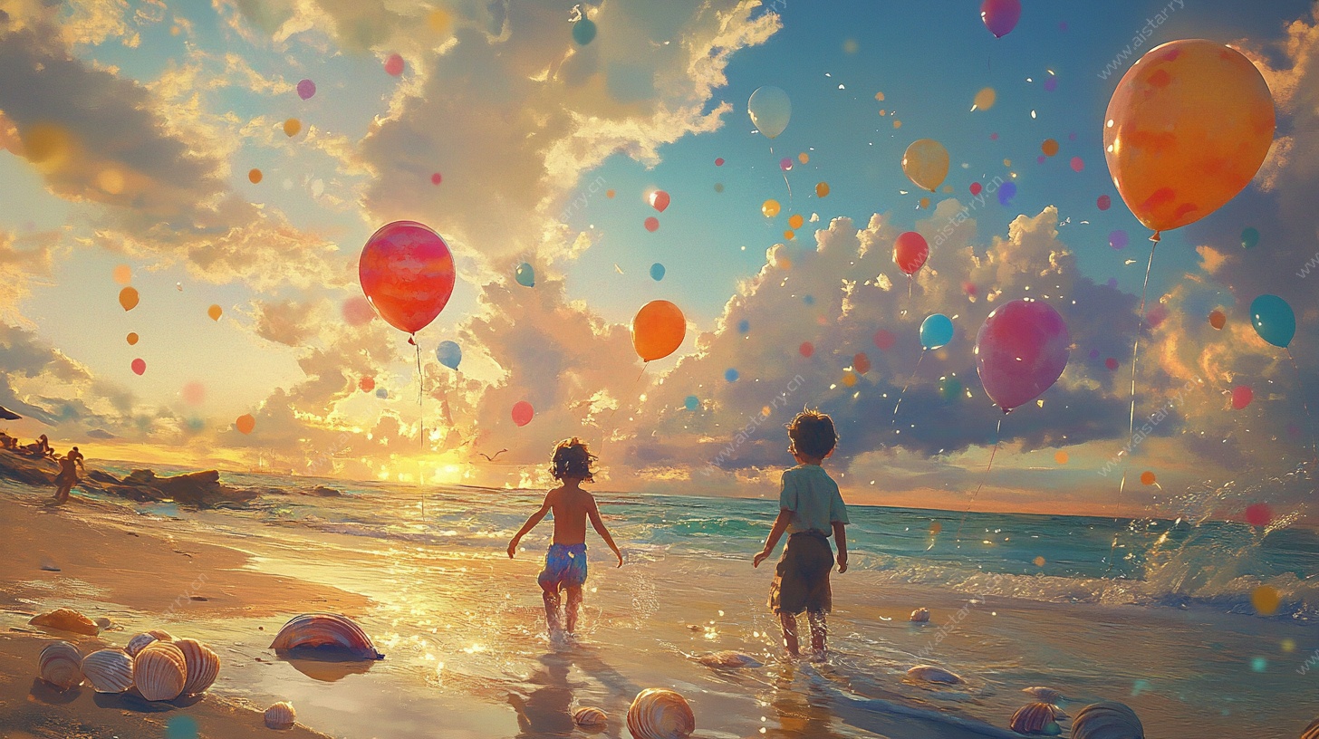 海滩上的童趣气球之旅