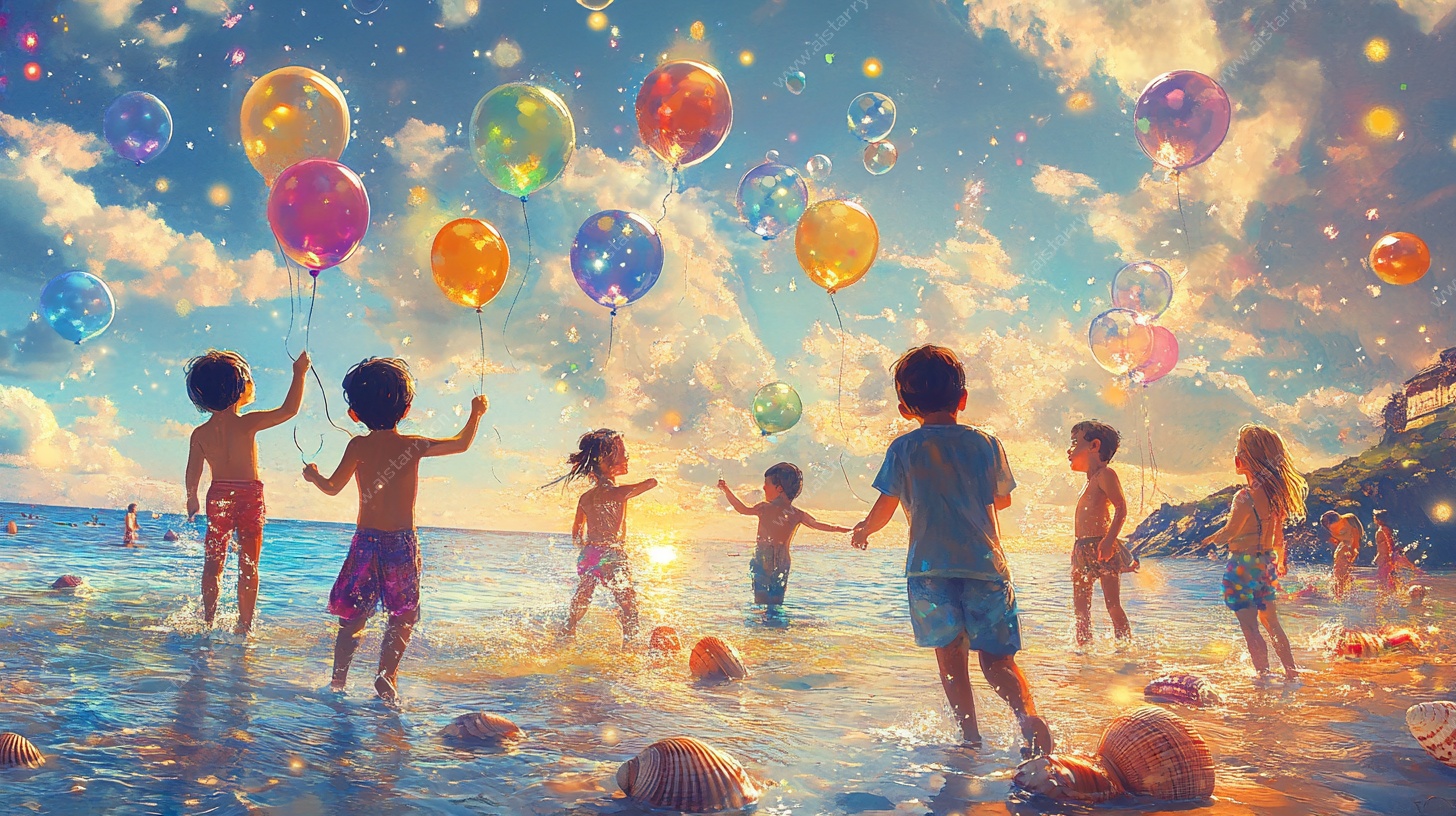 海边孩童欢乐气球派对