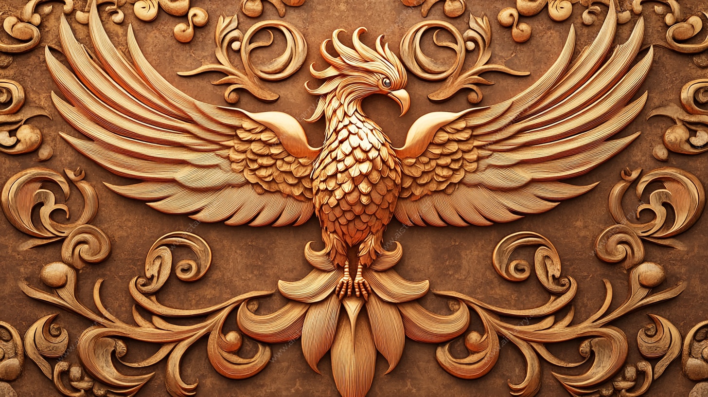 金色凤凰浮雕艺术图案