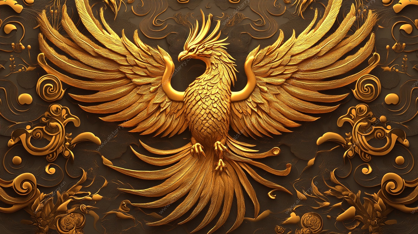 金色凤凰华丽浮雕艺术图