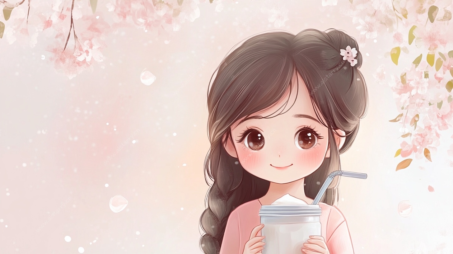 樱花下的奶茶少女