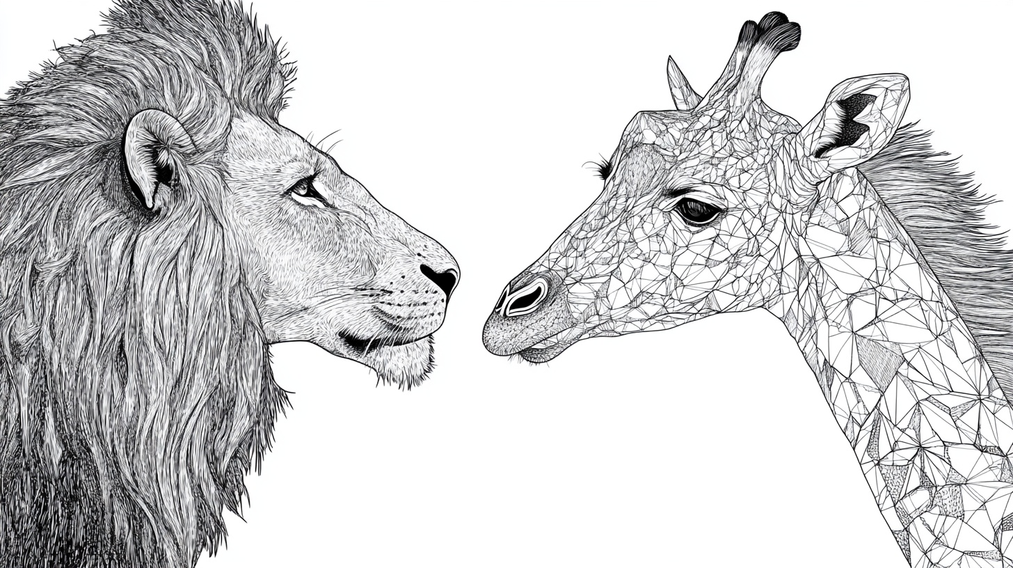 狮与长颈鹿的对视画面