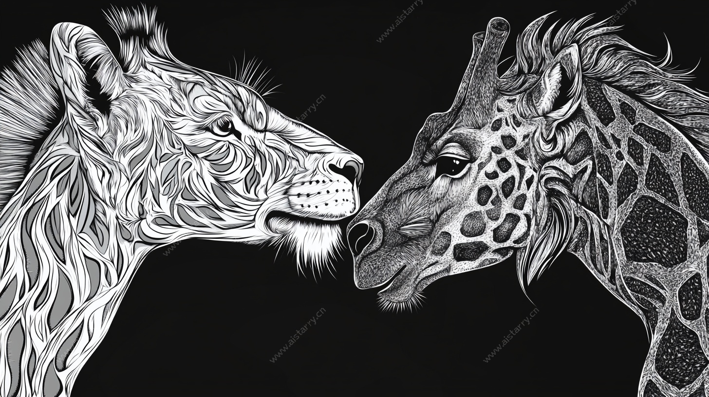 狮与长颈鹿的对视艺术