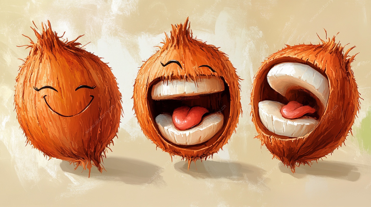 表情丰富的椰子插画