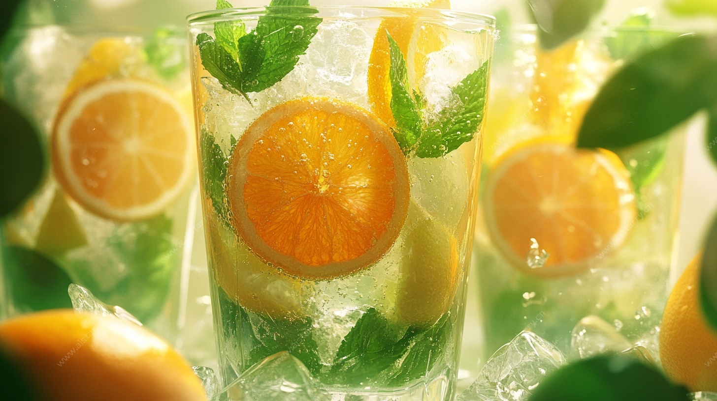 清凉薄荷橙片冰饮