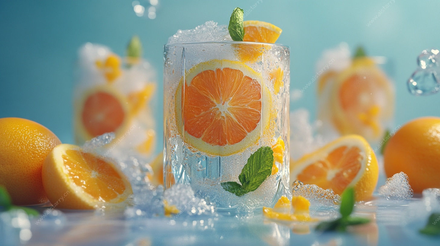 清凉橙子冰饮 夏日氛围感