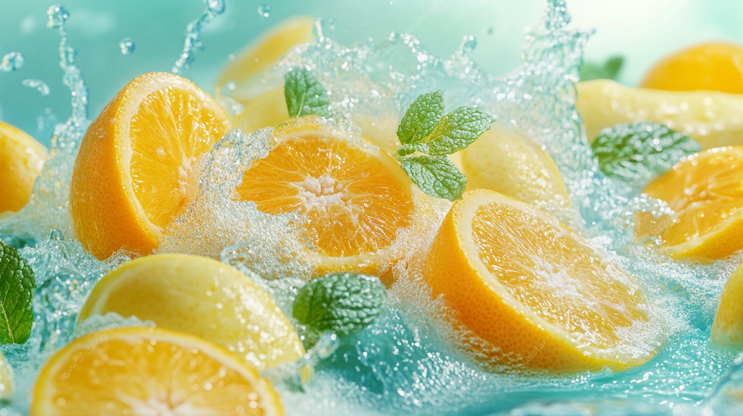 鲜橙柠檬入水瞬间