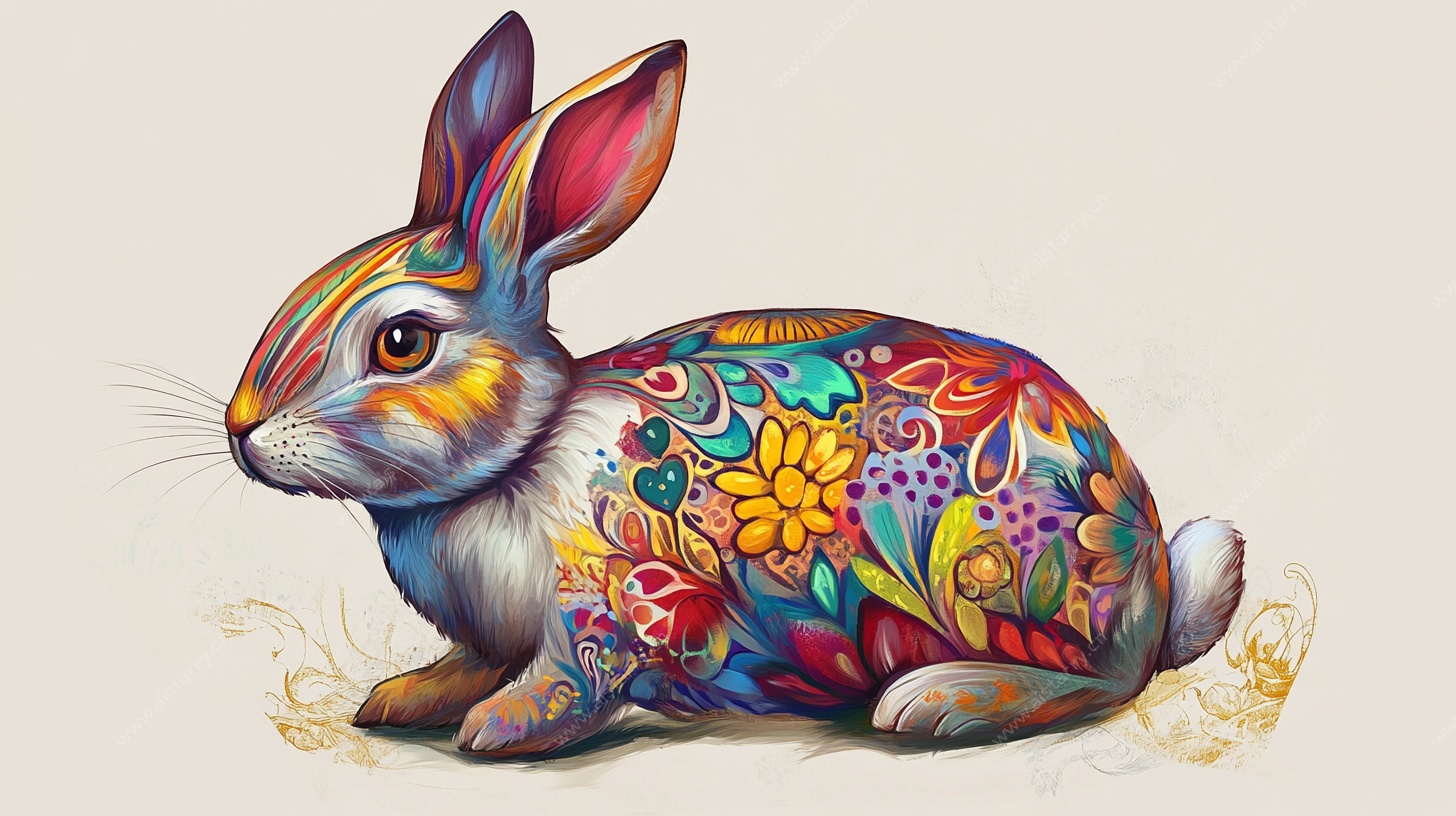 彩色花纹兔子插画