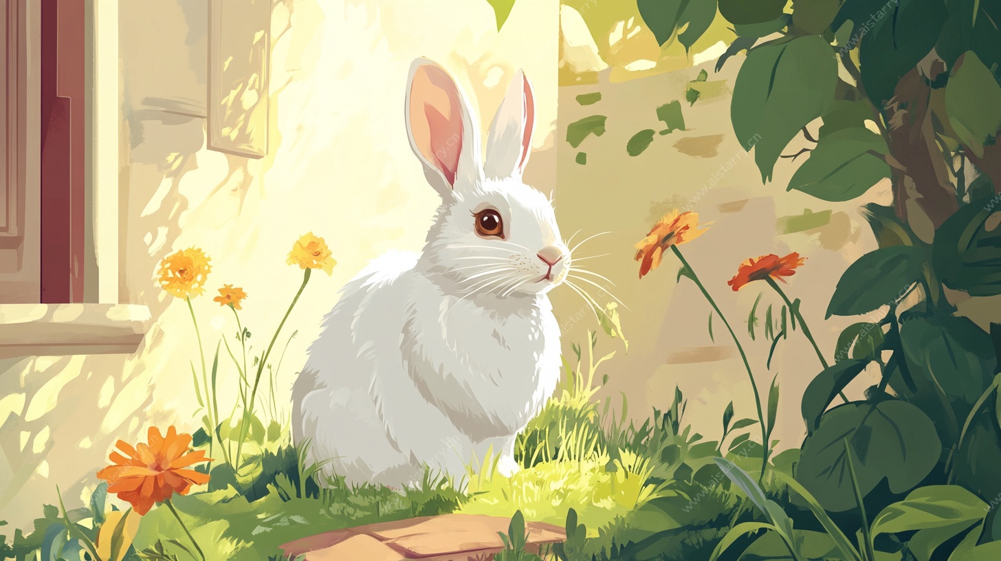 庭院白兔 静谧田园风