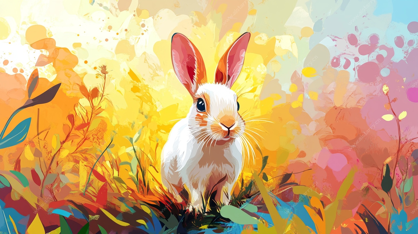 彩色插画中的可爱兔子