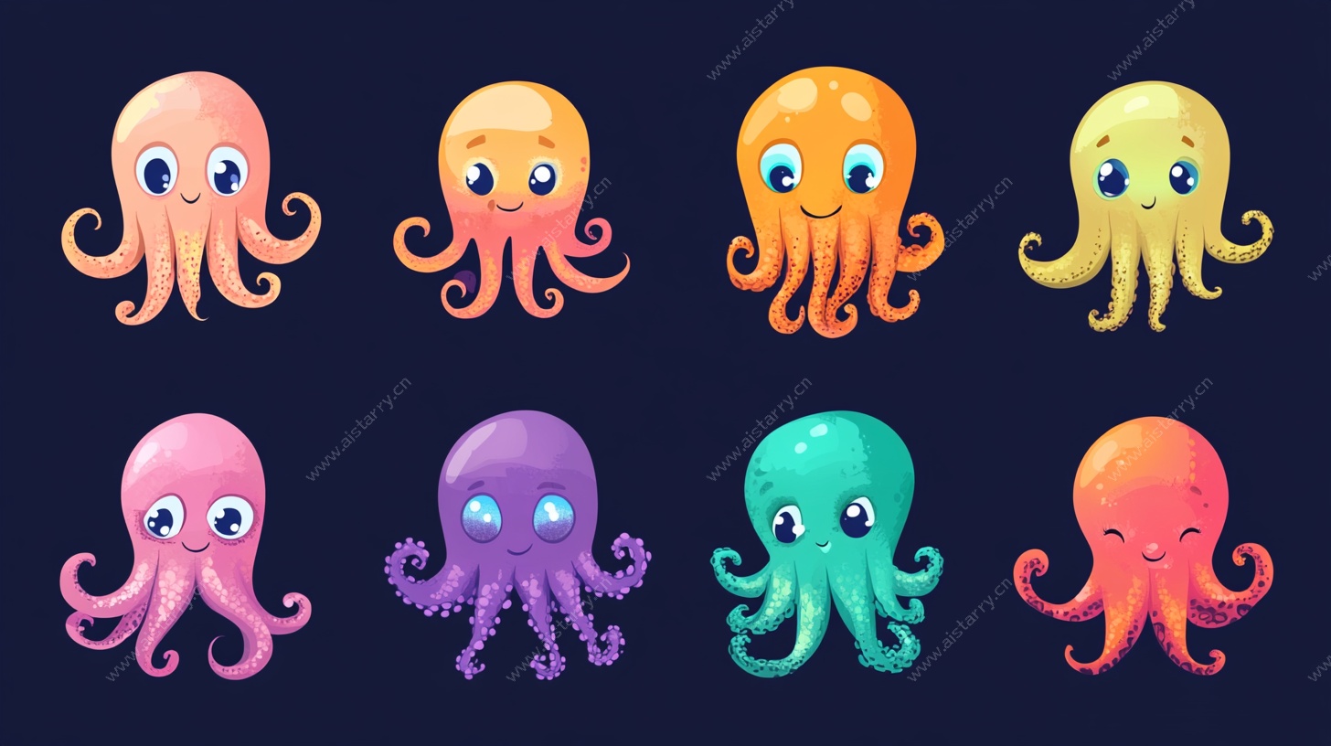 可爱多彩小章鱼插画