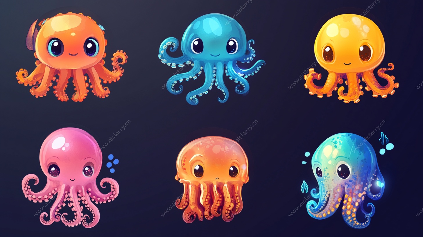 可爱多彩章鱼插画集合