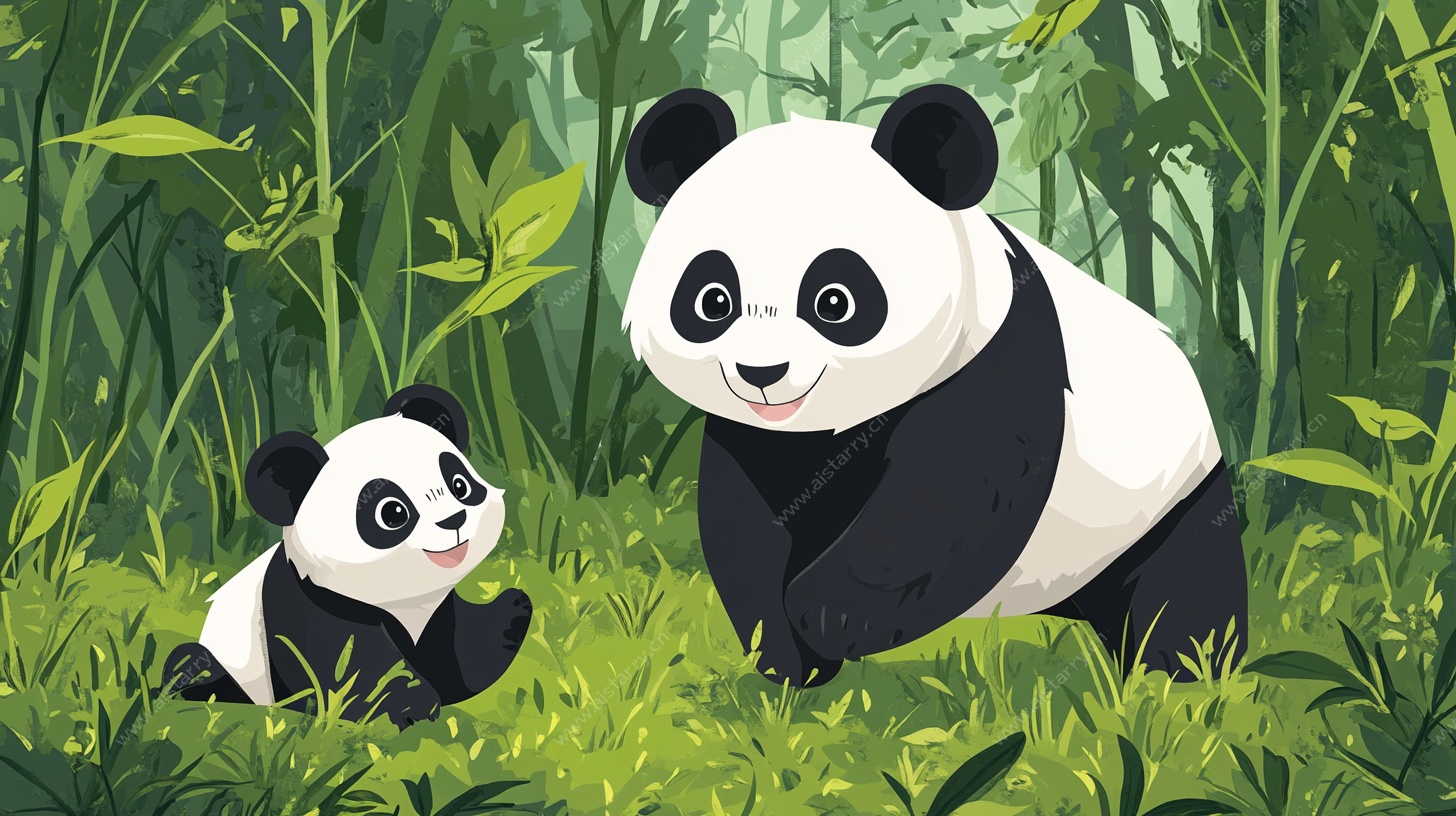 熊猫母子的森林欢乐时光