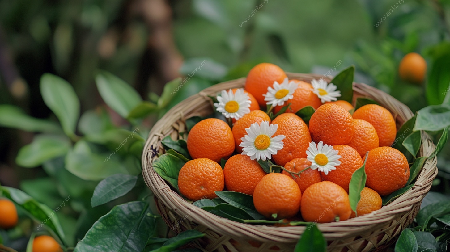 篮子里的橘与雏菊