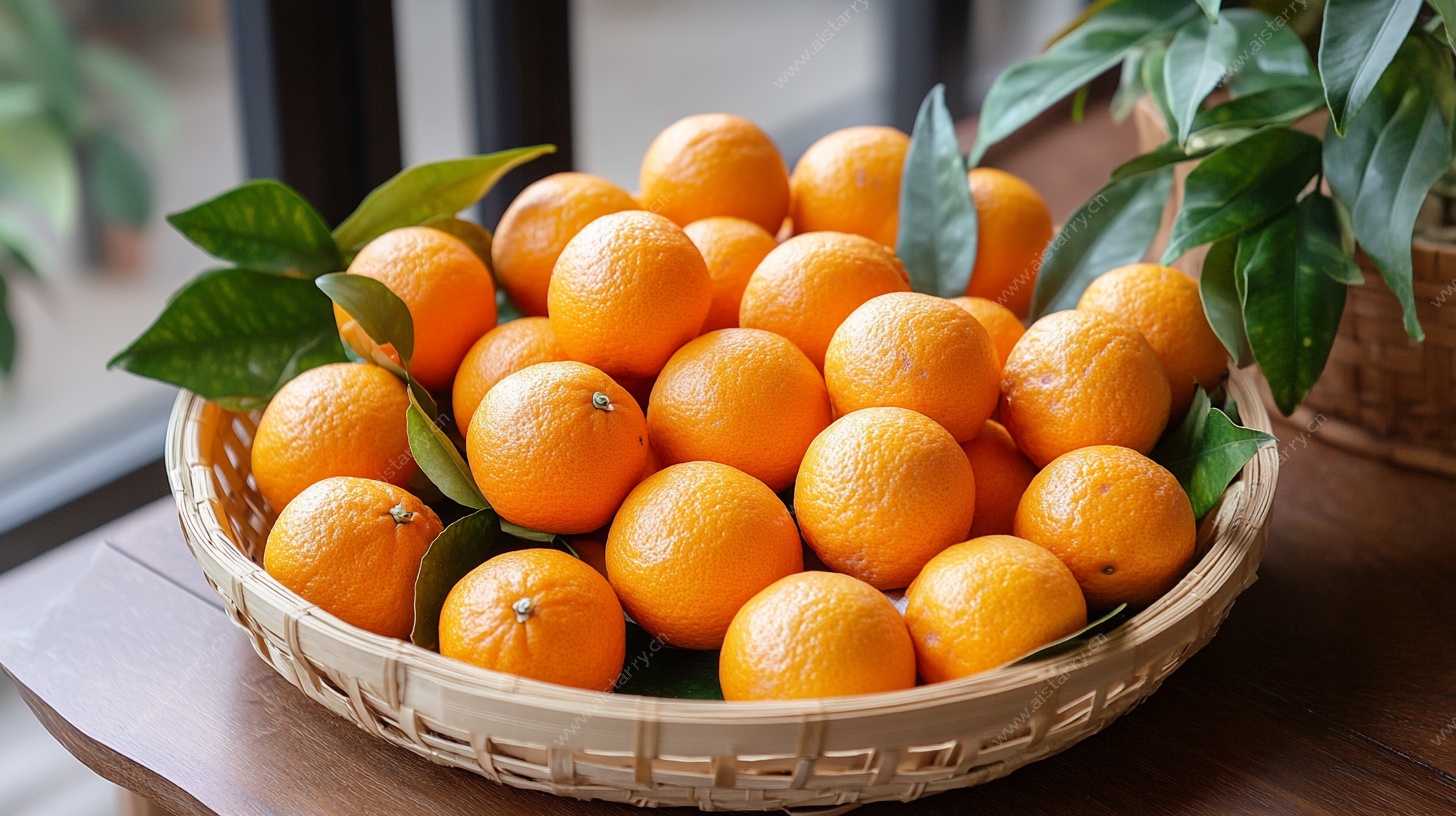 竹篮里的新鲜橙子