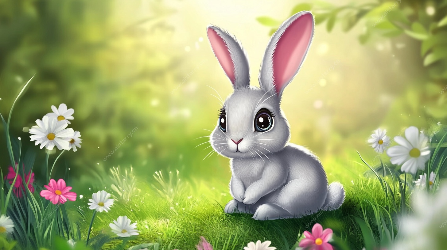 草地上的可爱小灰兔