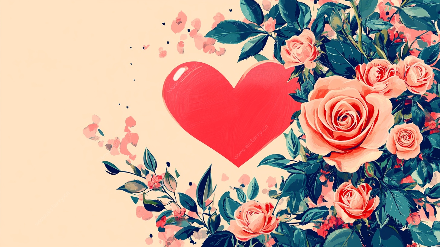 浪漫玫瑰爱心花卉插画