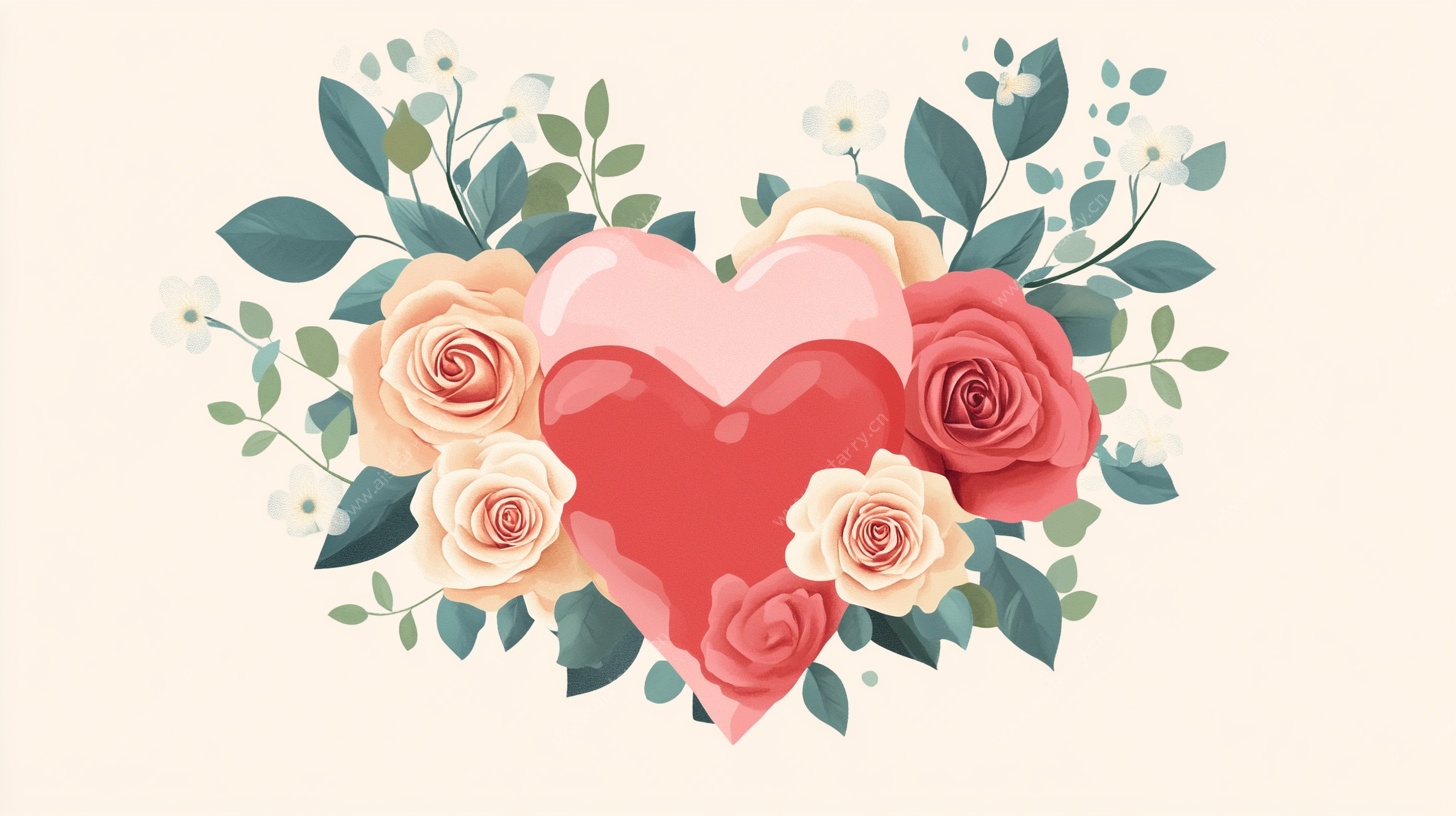 心形花卉插画 浪漫氛围