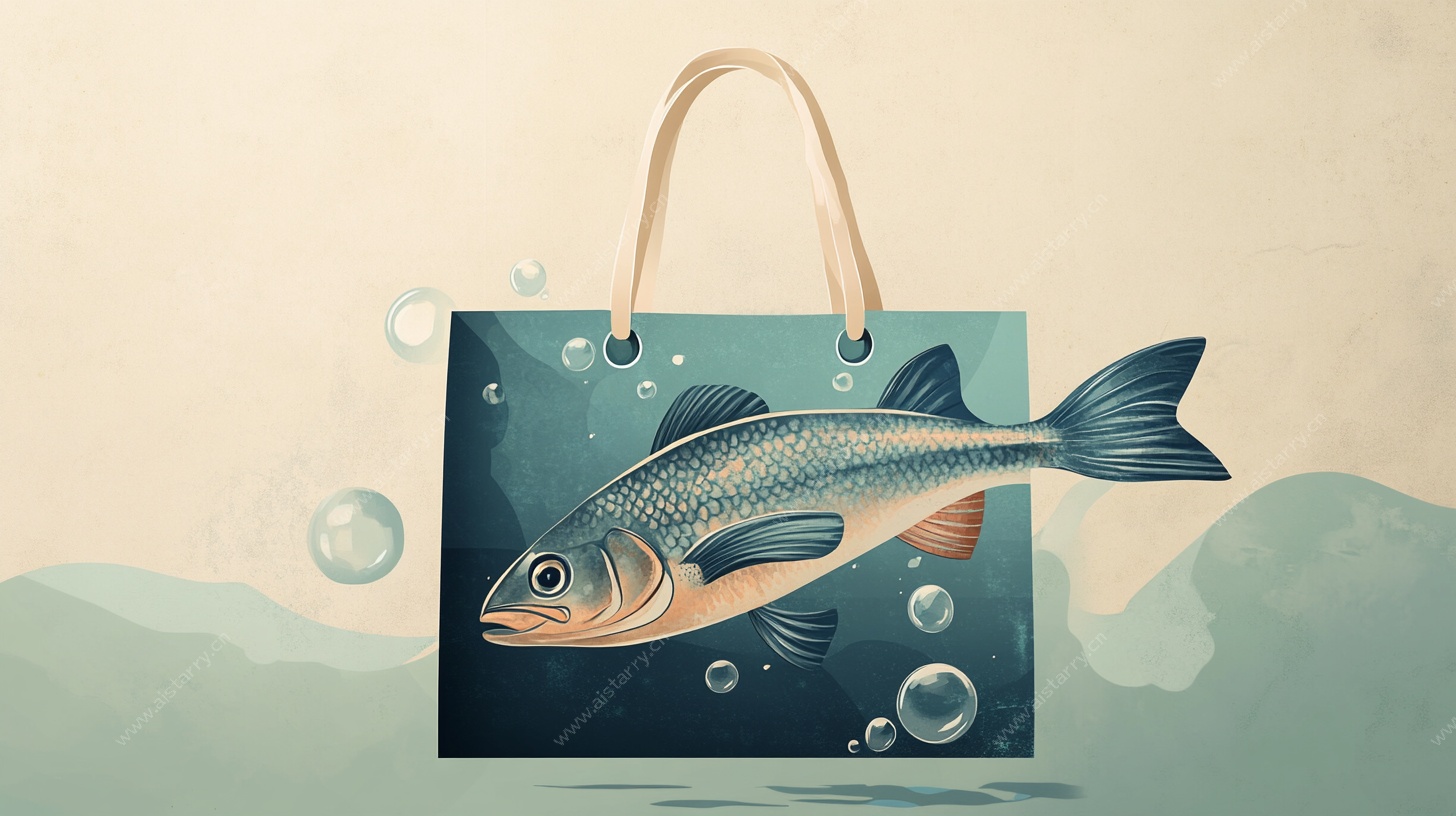 手绘鱼图案环保购物袋