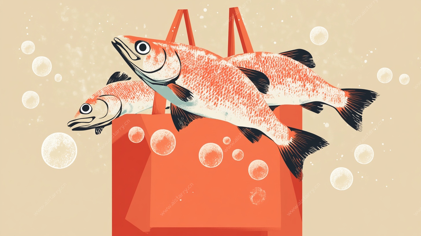 购物袋中的两条鲜鱼