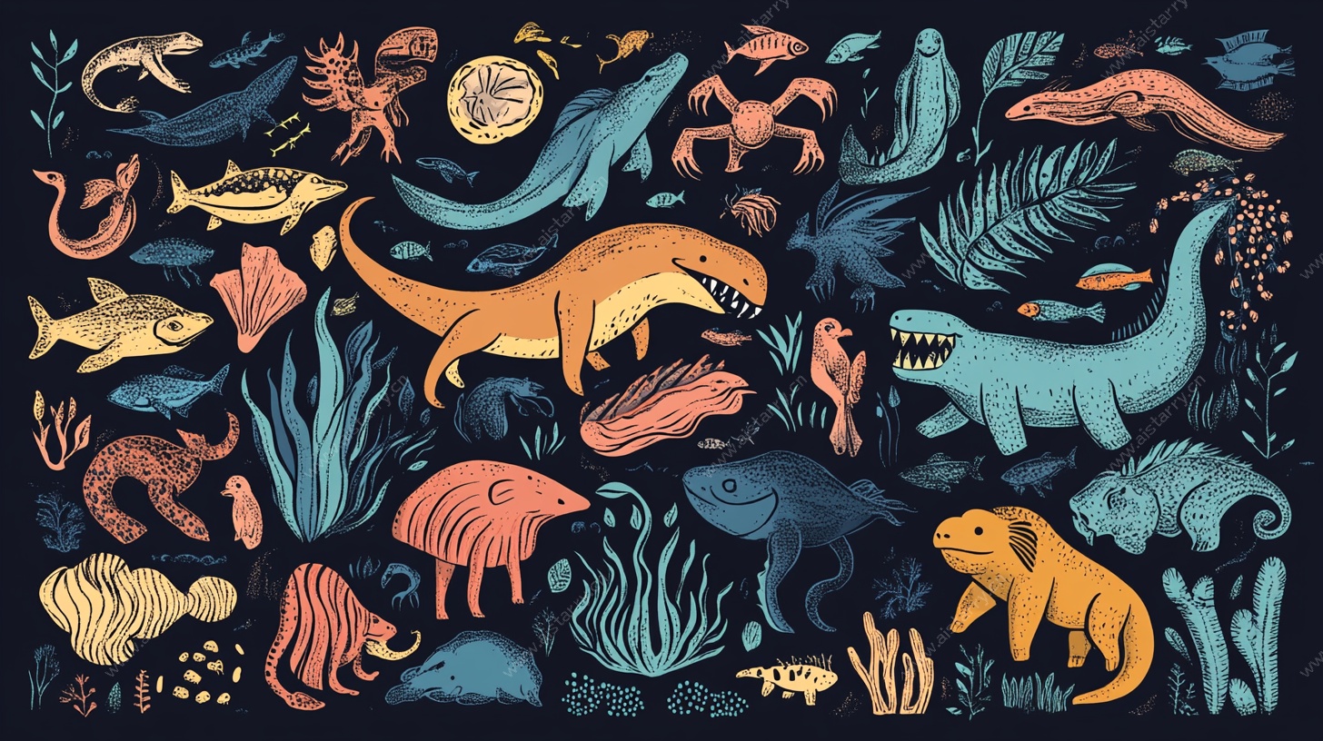史前海洋生物奇幻插画