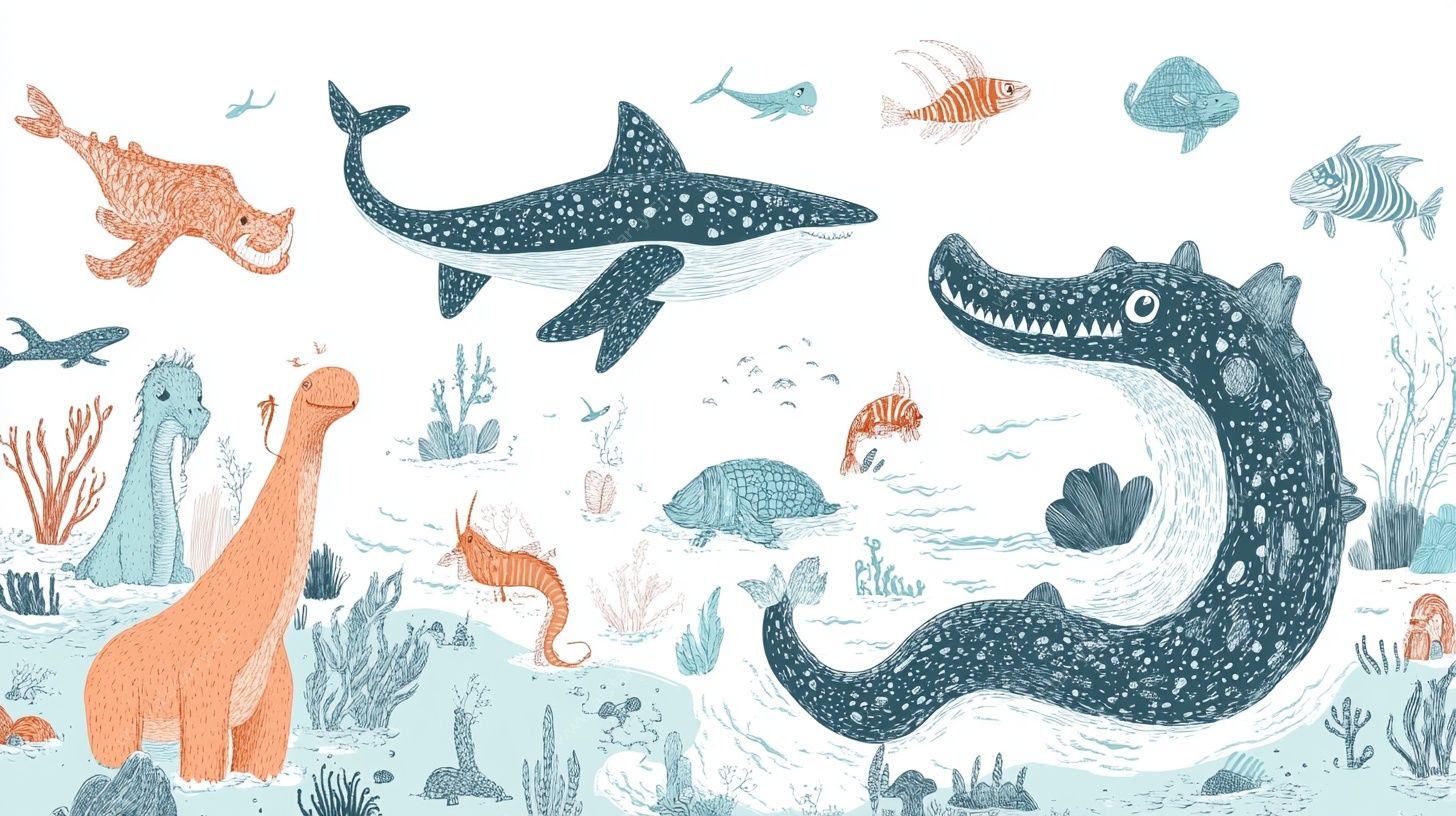 海洋恐龙欢乐畅游插画