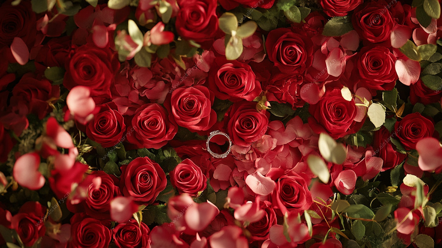 红玫瑰中的浪漫戒指