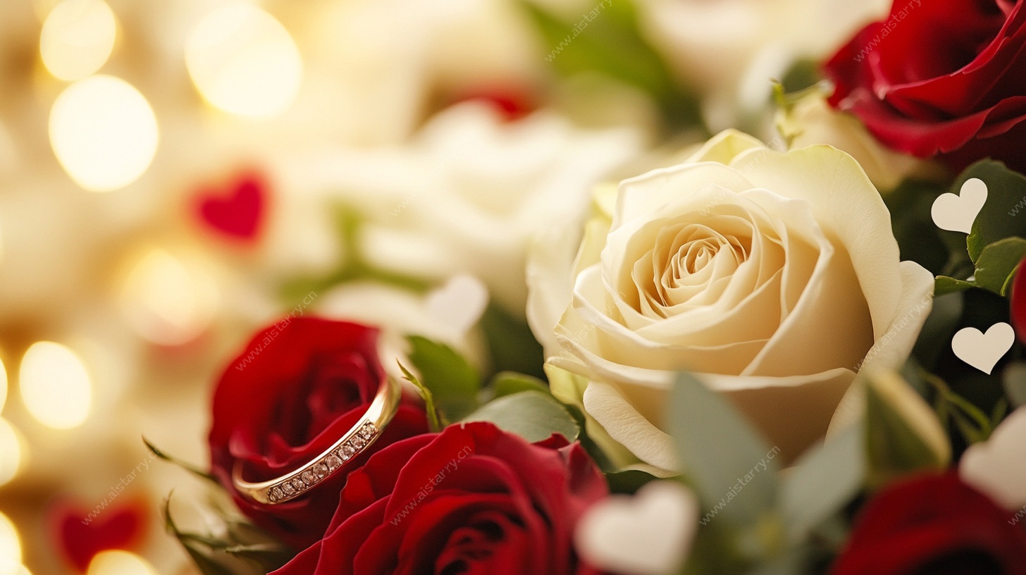 浪漫婚戒与娇艳玫瑰花