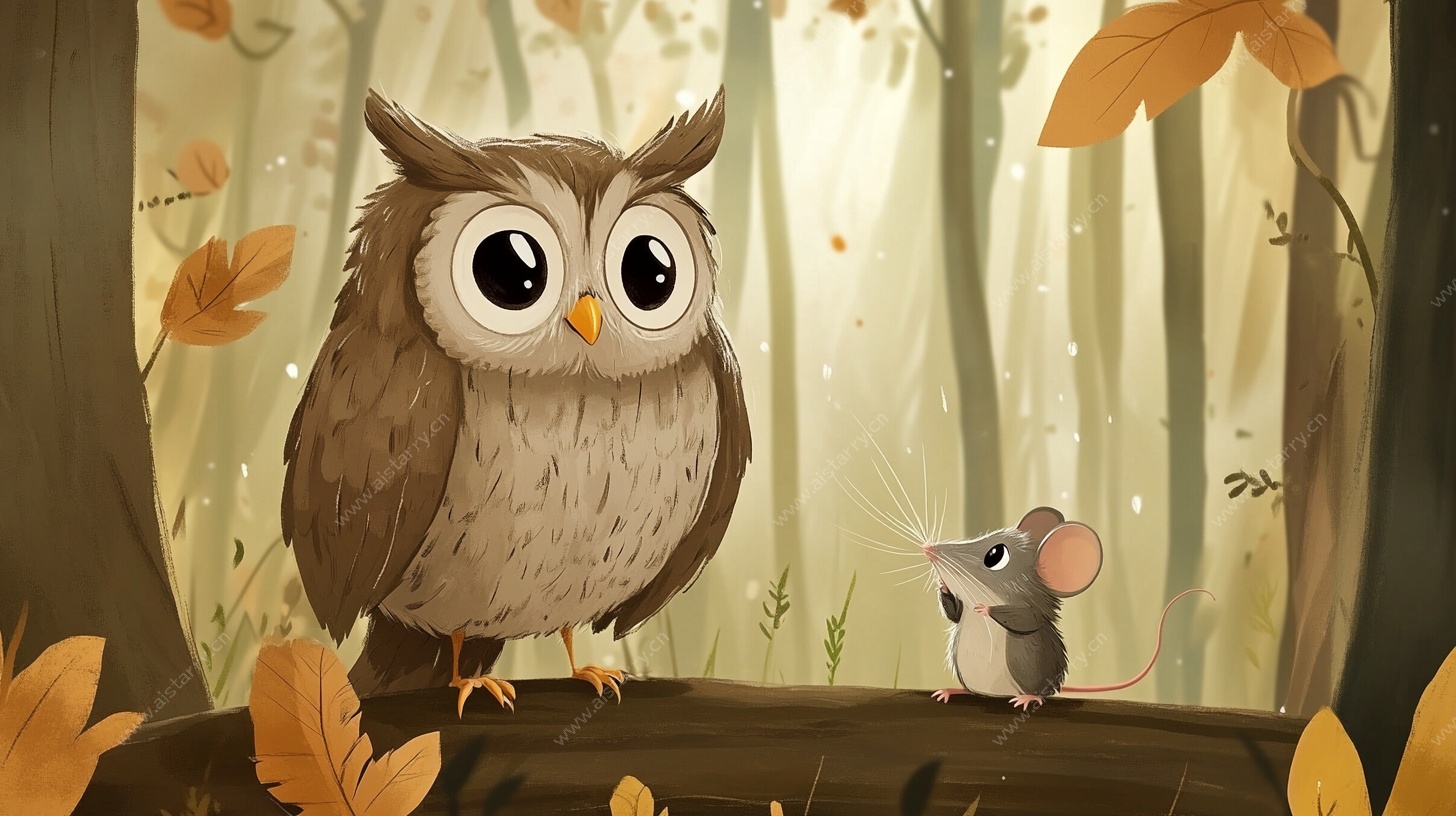 森林中猫头鹰与老鼠的相遇