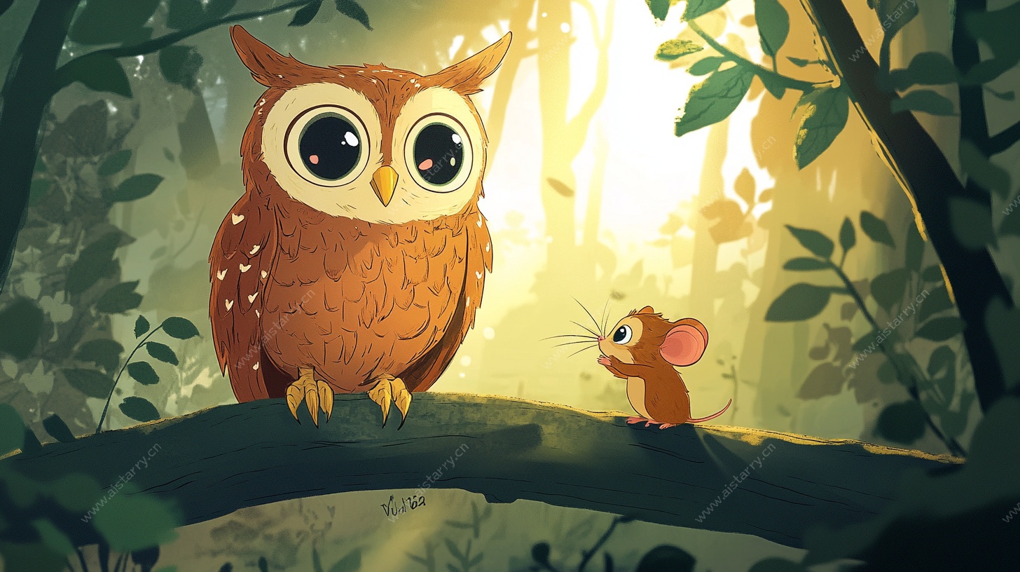 森林中猫头鹰与老鼠的对视