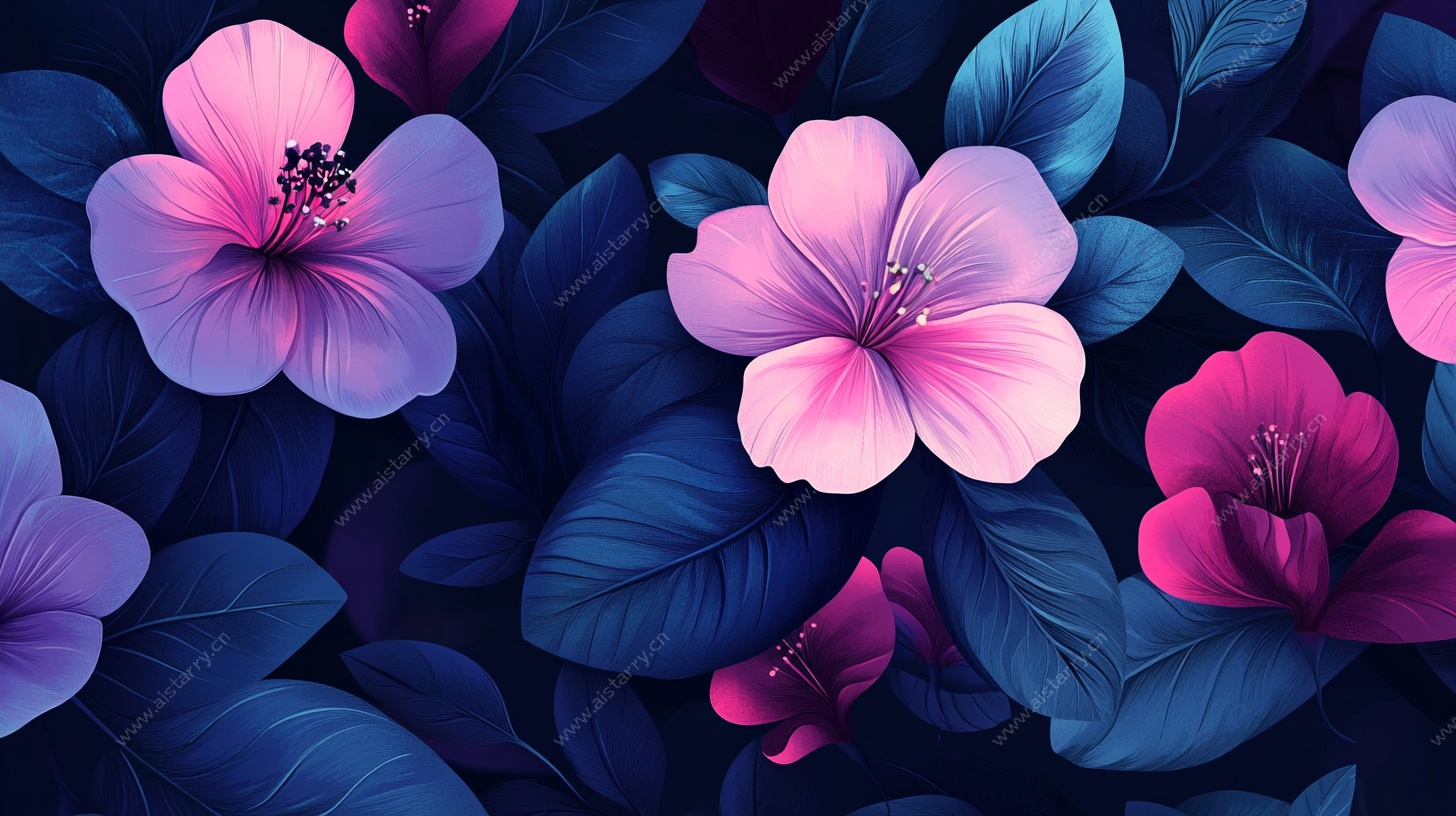 梦幻紫粉花卉插画